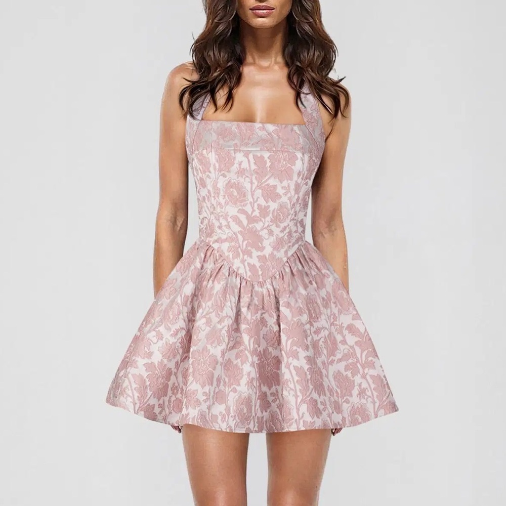 NWT Atoir Winnie Halter Dress Mini Vintage Pink Floral Jacquard Sz 8